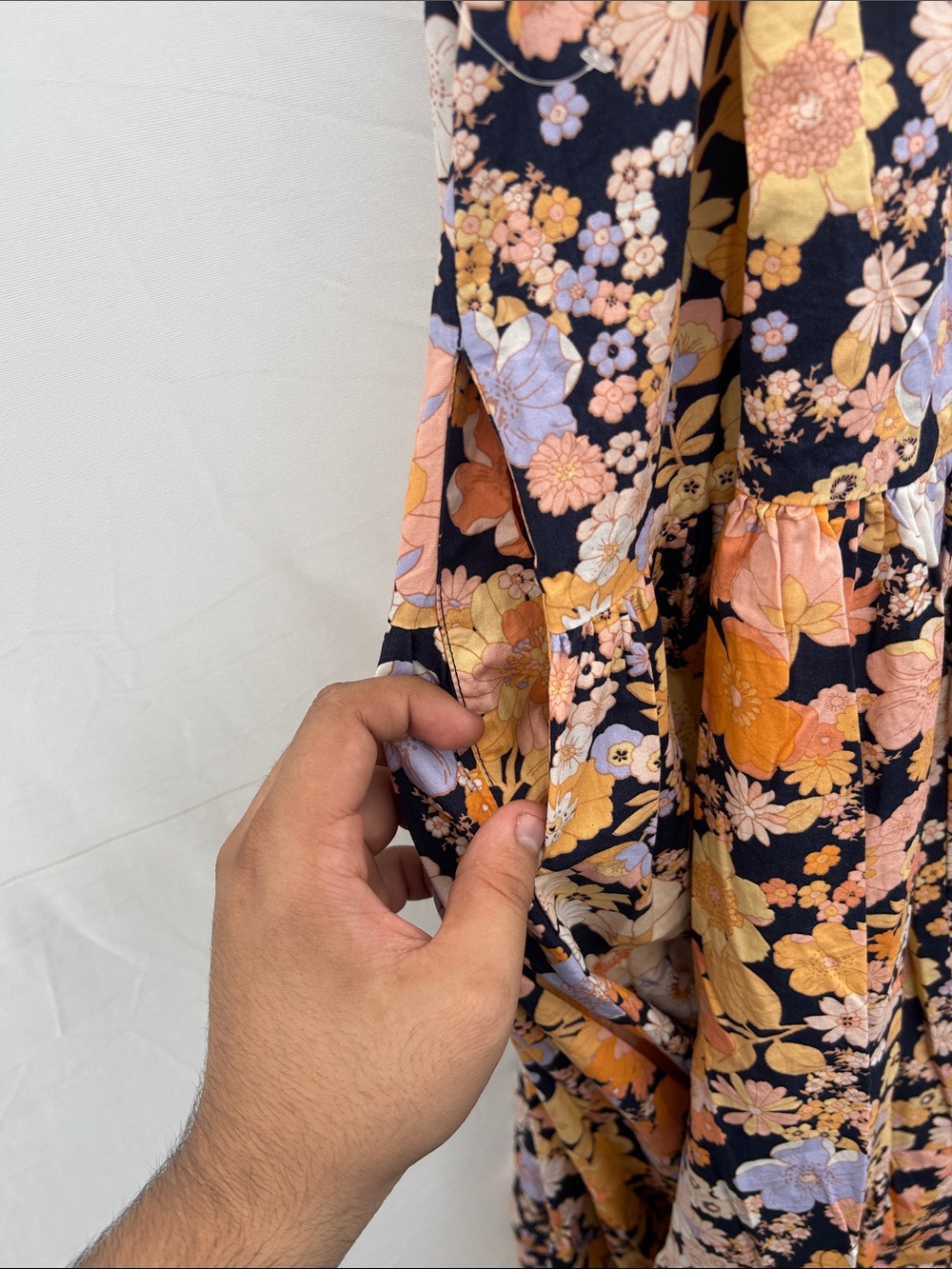 Free People Park Slope Maxi Dress Navy blue with Peach Lilac flowers - Picture 6 of 8